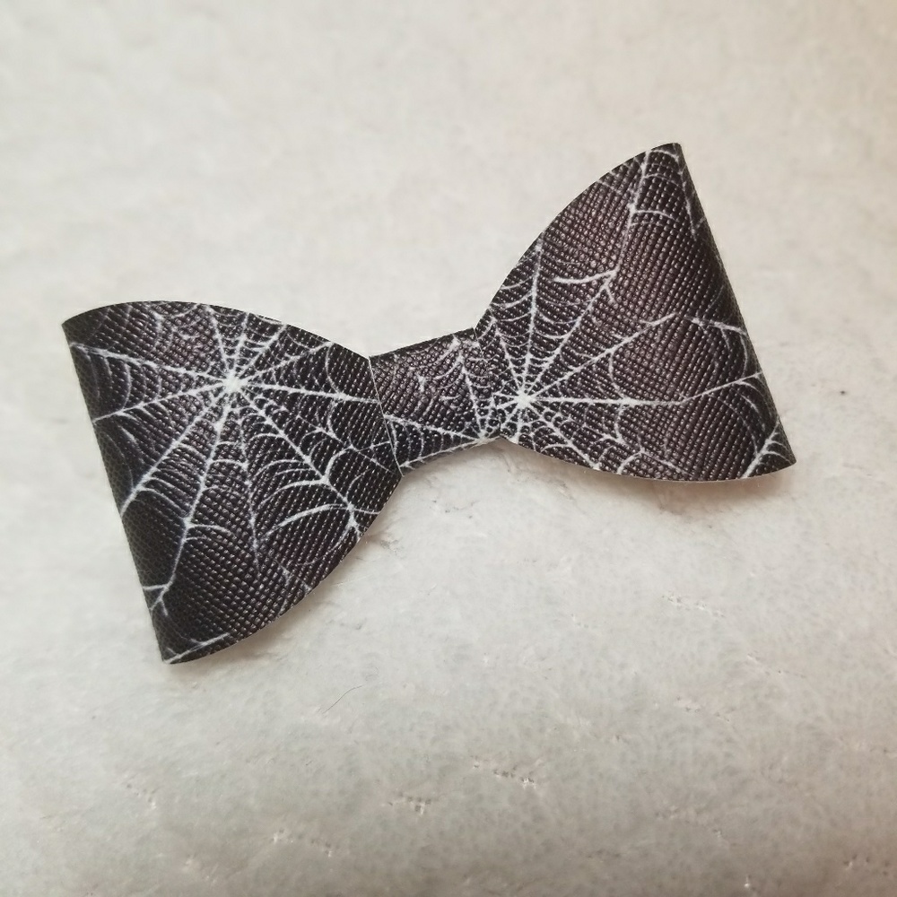 Spider Web Faux Leather Bow